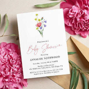 Invitation Baby shower Fleur sauvage d'aquarelle simple