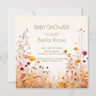 Invitation Baby shower Fleur sauvage d'automne