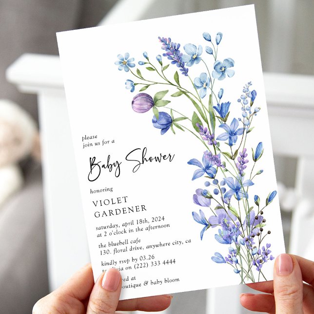 Invitation Baby shower Fleur sauvage de beauté Botanique Bleu (Créateur téléchargé)