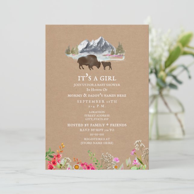 Invitation Baby shower Fleur sauvage de Buffalo Mountain Card (Debout devant)