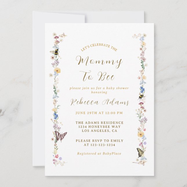Invitation Baby shower Fleur sauvage de la fête de la fête de (Devant)