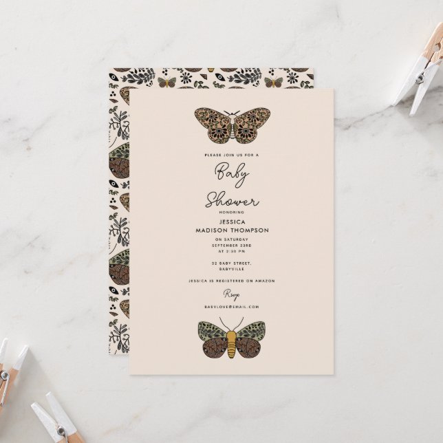 Invitation Baby shower Fleur sauvage de la teigne de Bohême m (Devant/Arrière en situation)