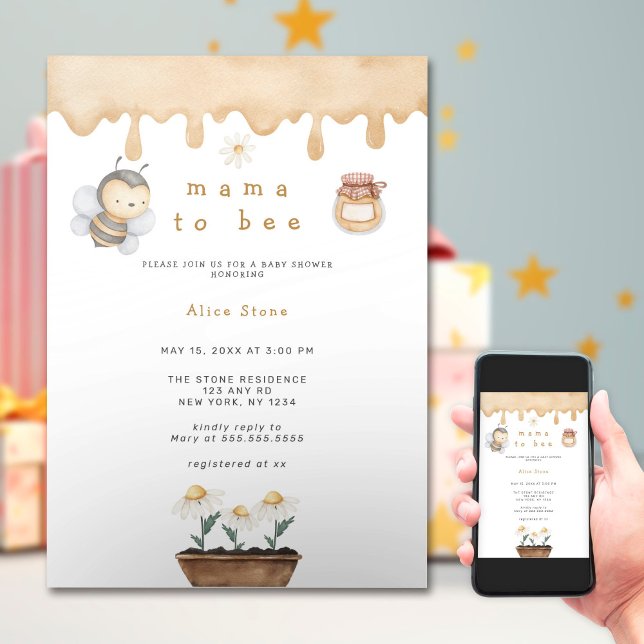 Invitation Baby shower Fleur sauvage de Mama à Bee (Créateur téléchargé)