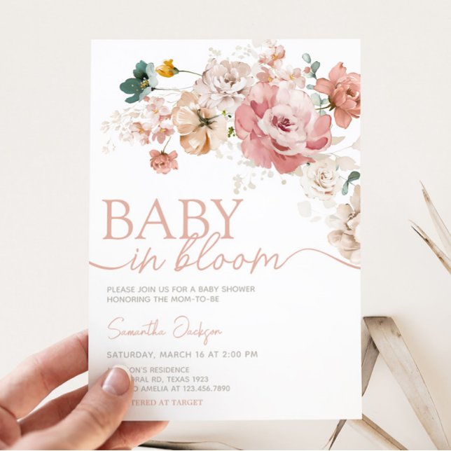 Invitation Baby shower Fleur sauvage de printemps (Summer Floral Baby Shower Invitation)