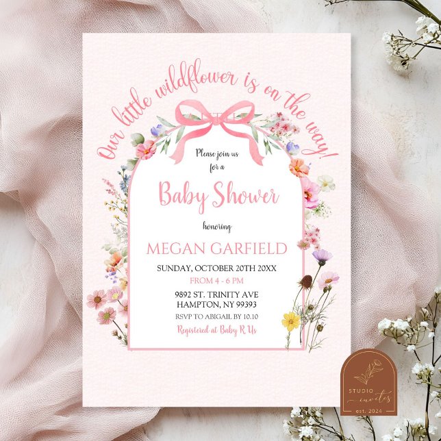 Invitation Baby shower Fleur sauvage de printemps rose Coquet (Créateur téléchargé)