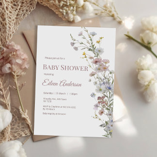 Invitation Baby shower Fleur sauvage élégant
