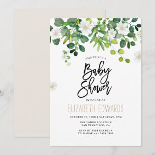 Invitation Baby shower Fleur sauvage Eucalyptus aquarelle