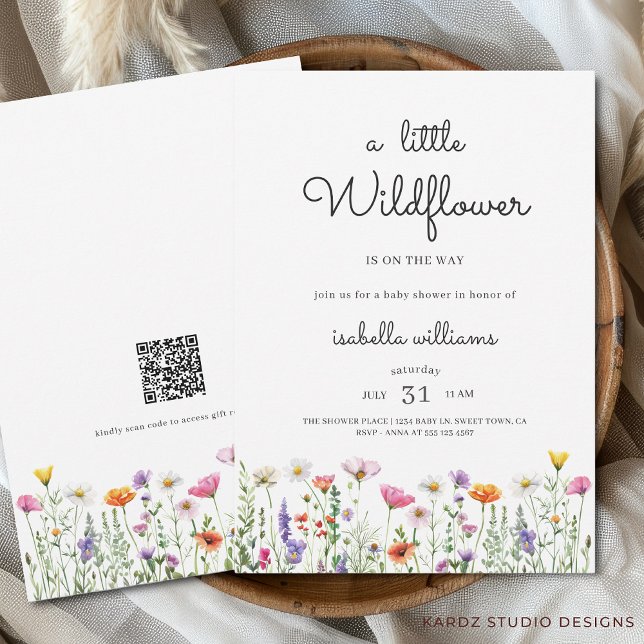 Invitation Baby shower Fleur sauvage floral neutre pour les f (Invite shown in 5 x 7 inches. Personalize text, choose size, paper and corner style before check out)
