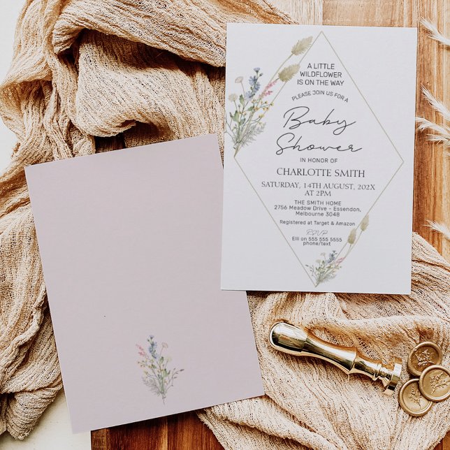 Invitation Baby shower Fleur sauvage géométrique minimaliste (Créateur téléchargé)