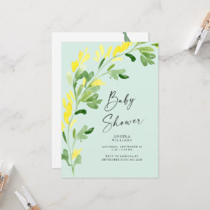 Invitation Baby shower Fleur sauvage Jaune à la menthe douce