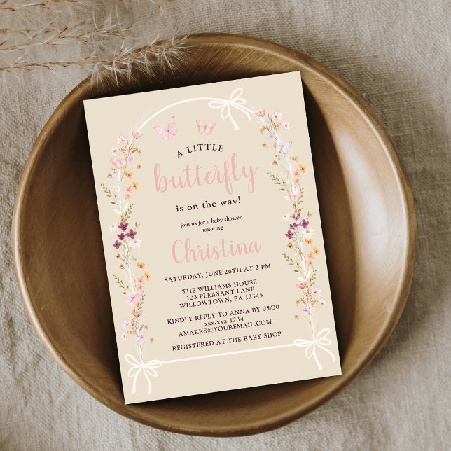 Invitation Baby shower Fleur sauvage Little Butterfly Boho (Créateur téléchargé)