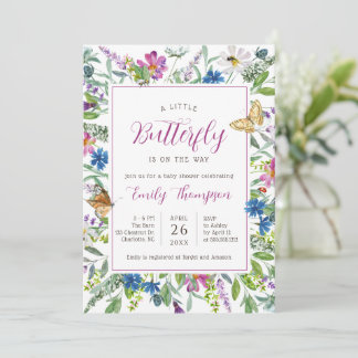 Invitation Baby shower Fleur sauvage Little Butterfly Spring