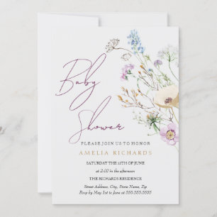 Invitation Baby shower Fleur sauvage lunatique