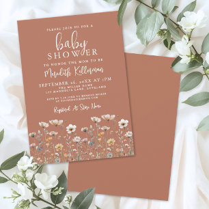 Invitation Baby Shower Fleur Sauvage Orange Brûlée