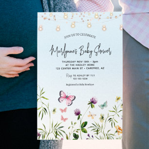 Invitation Baby shower fleur sauvage papillon