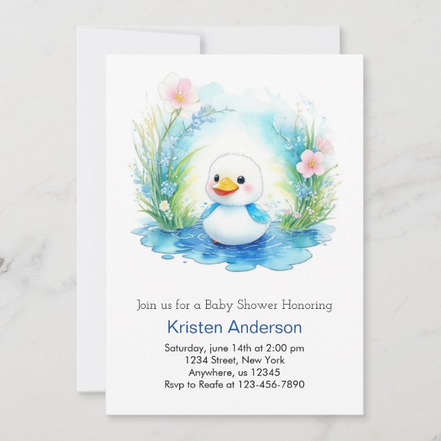 Invitation Baby shower Fleur sauvage pour canard à eau (Devant)