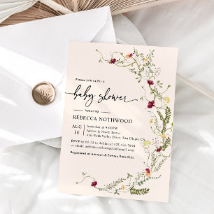 Invitation Baby shower Fleur sauvage rose vif