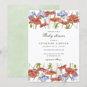 Invitation Baby shower fleur sauvage rustique aquarelle