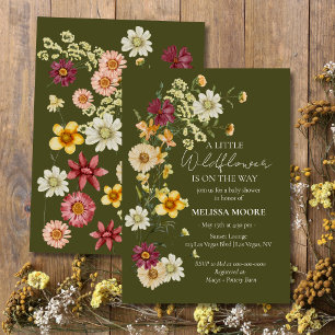 Invitation Baby shower Fleur sauvage Rustique Boho Sage Green