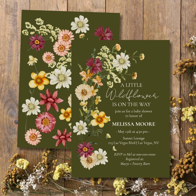 Invitation Baby shower Fleur sauvage Rustique Boho Sage Green (Créateur téléchargé)