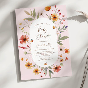 Invitation Baby shower Fleur sauvage Soft Pink Boho