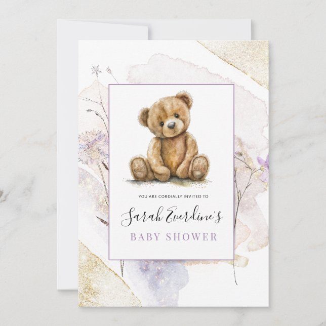 Invitation Baby shower Fleur sauvage Teddy Bear (Devant)