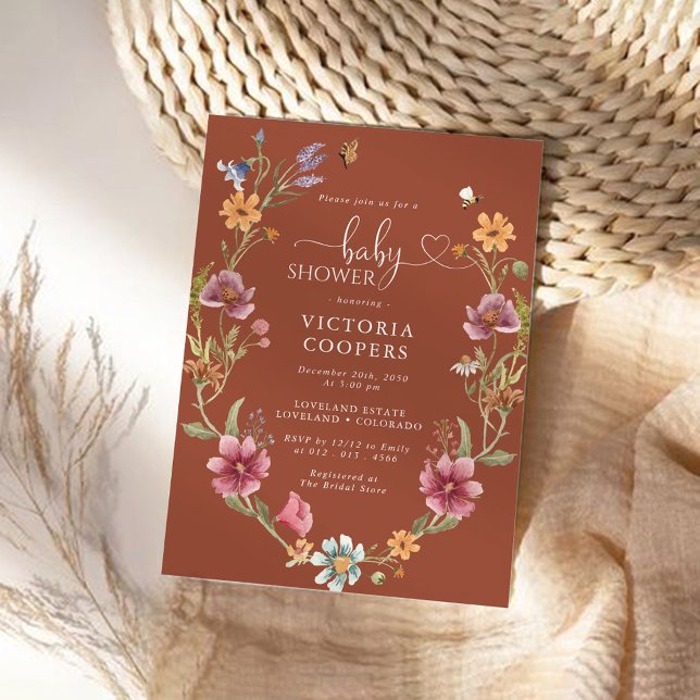 Invitation Baby shower Fleur sauvage Terracotta (Créateur téléchargé)