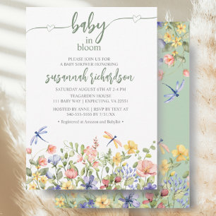 Invitation Baby shower Fleur sauvage vert bébé en fleurs