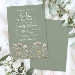 Invitation Baby Shower Fleur Sauvage Vert Sauge