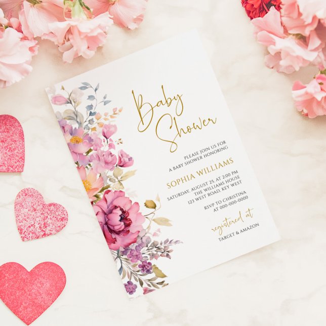 Invitation Baby shower Fleur sauvage violet (Créateur téléchargé)