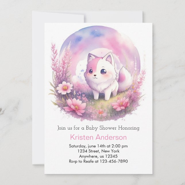 Invitation Baby shower fleur sauvage Woodsy Wolf (Devant)