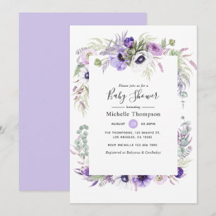 Invitation Baby Shower Fleur Violet Poussiéreux