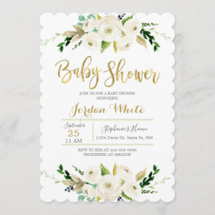 Invitation Baby shower fleuri blanc