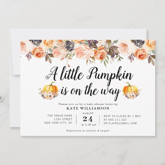 Invitation baby shower fleuri citrouille (Devant)