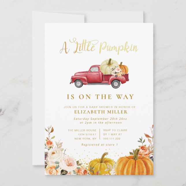 Invitation baby shower fleuri citrouille petit (Devant)