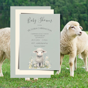 Invitation Baby shower Fleurs d'agneau mignonnes