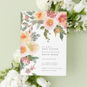 Invitation Baby shower Fleurs d'aquarelle rose pâle