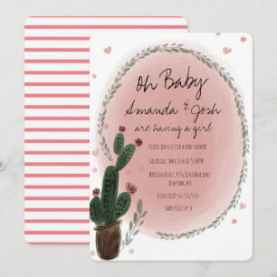 Invitation Baby-Shower Fleurs et Cactus à l'Aquarelle