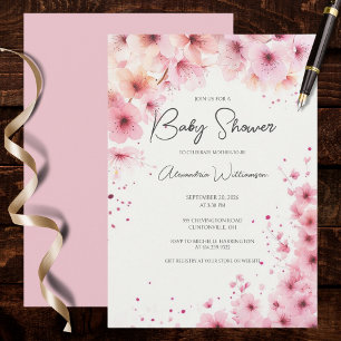Invitation Baby Shower Fleurs Roses en Cascade
