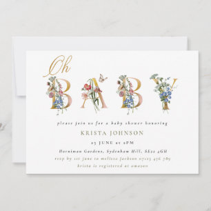 Invitation Baby shower Fleurs sauvages vintages et lettres d'