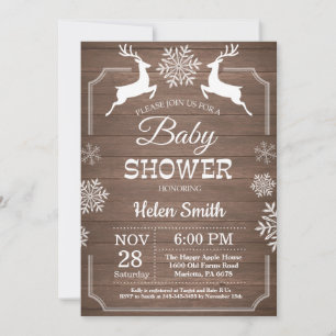 Invitation Baby Shower Flocon de Neige Cerf Hiver Rustique
