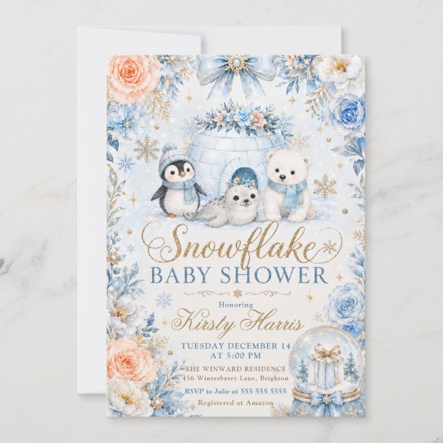 Invitation Baby Shower Flocon de Neige d'Hiver (Devant)