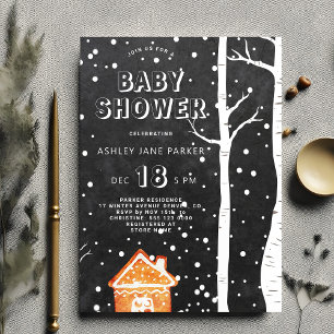 Invitation Baby shower flocons de neige en forêt hivernale