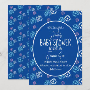 Invitation Baby Shower Flocons de Neige Hiver Rose Bleu