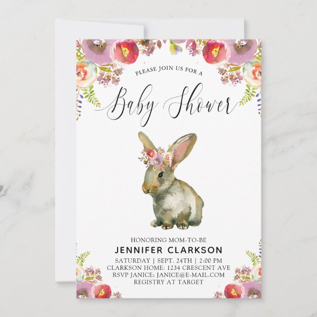 Invitation Baby shower Flora Bunny (Devant)