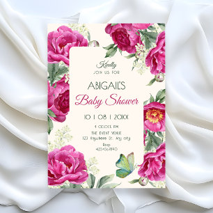 Invitation Baby shower floraison florale rose