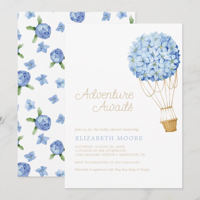 Invitation Baby shower floral à air chaud | (Devant / Derrière)