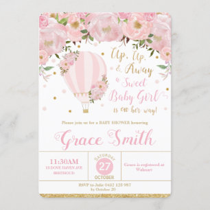 Invitation Baby shower floral à air chaud Baby Girl
