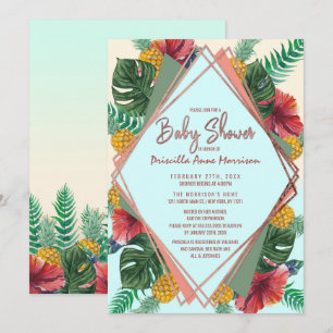 Invitation Baby shower floral à feuilles d'ananas tropicales 