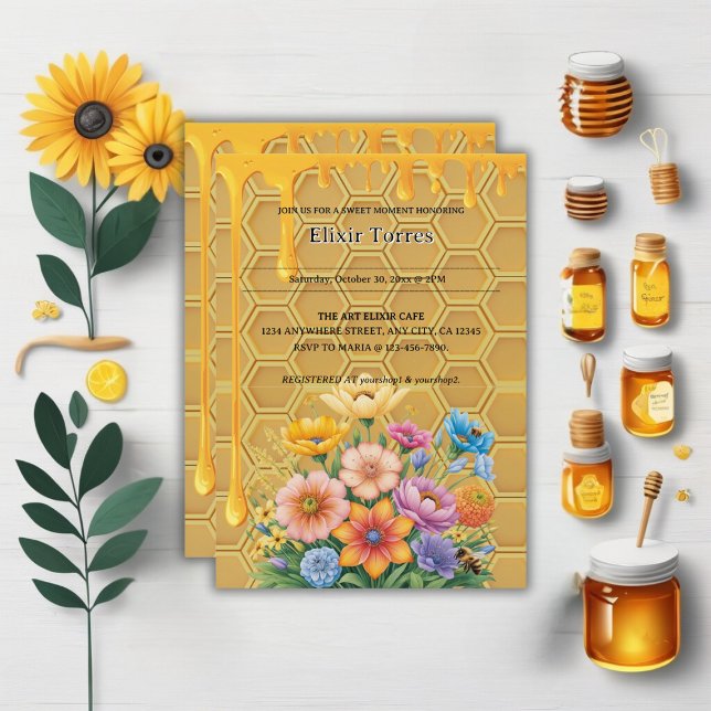 Invitation Baby shower floral à goutte d'abeille à miel  (Créateur téléchargé)